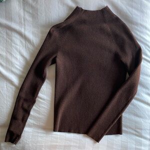 Ann Taylor Brown Mock Neck Ribbed Sweater